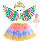 M MUNCASO Fille Costume de Fée Déguisement Costume de Papillon Robe de Princesse Costume en Tulle avec Ailes de Papillon, Baguette Magique et Bandeau pour Filles 3-8 Ans