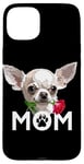 Coque pour iPhone 15 Plus Chihuahua blanc avec rose pour maman maman maman