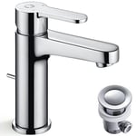 Robinet avec Tirette et Bonde, CECIPA Robinet Salle Bain en Laiton, Mitigeur Lavabo, Hauteur du Bec 112,5mm, Robinet Lavabo Salle de Bain Simple, Mtigeur Salle de Bain Chromé