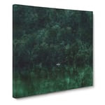 Boat At The Forest Edge In Austria Painting Modern Canvas Wall Art Print Ready to Hang, Framed Picture for Living Room Bedroom Home Office Décor, 14x14 Inch (35x35 cm)