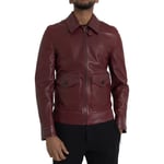 DOLCE & GABBANA Jacket Maroon Exotic Leather Zip Biker Coat IT48/ US38/M