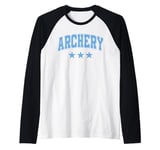 Archery All Sky Blue Stars Classic Retro Varsity Text Raglan Baseball Tee