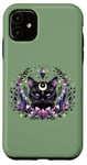 Coque pour iPhone 11 Sage Green Cat Cute Black Cat Goth Witchy Cat Witch Cat Moon