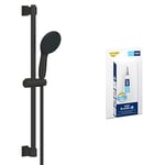 GROHE Vitalio Start 110 QuickFix & QuickGlue S - Shower Set (Round 11 cm Hand Shower 2 Sprays: Rain & Jet, Shower Hose 1.75m, Shower Rail 60cm, Water Saving, Extra Easy to Fit), Matt Black, 279482431