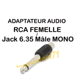 1 Adaptateur RCA Femelle vers Jack 6.35 Mâle MONO