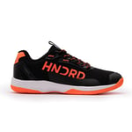 Hundred Xoom Pro Non-Marking Professional Badminton Shoes for Men | Material: Faux Leather | Suitable for Indoor Tennis, Squash, Table Tennis, Basketball & Padel (Black/Orange, EU 45, UK 11, US 12)