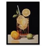 Long Island Iced Tea Refreshing Cocktail Drink Kitchen Realistic Oil Painting Art Print Framed Poster Wall Decor