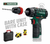 Parkside 12V Cordless Drill Screwdriver BARE UNIT + Carry Case, X12v Team NEW