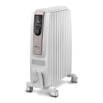 De'Longhi Dragon 4 TRDSX40820E.WB, Oil Filled Radiator with Electronic Timer, Quiet Heater with Functional Design, Chimney Design and Castors, Safety Thermostat, 3 Fan Settings, 2000W, White/Beige