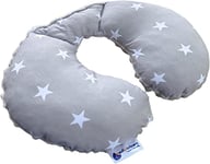 Medi Partners Neck Pillow Repose-Cou pour Enfants 100% Coton/Minky Coussin Cervical pour bébé pour Poussette Voyage en Voiture Voyager Sommeil Cou Oreiller Sleeping Roll (Étoiles avec Gris Minky)