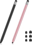 2 En 1 Stylet Pour Tous Les Ecrans Tactiles, Stylos Capacitif Pour Iphone, Ipad, Iwatch, Samsung, Tablet Avec 6 Embouts De Remplacement( Noir+Or Rose)