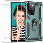 Screen Protector Case Heavy Duty Case Kickstand Rotating Ring Cover for Note 20 Ultra 5G，Green