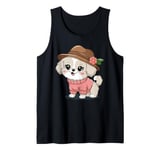 Puppy In Hat With Flower Cute Dog Tank Top