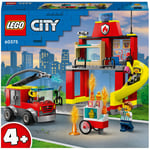 LEGO City: La Caserne et le Camion des Pompiers, Jouet Véhicule d’Urgence, Jeu Éducatif, 4 Ans(60375)