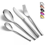 vancasso Cutlery Set for 6 People, 24 Piece Stainless Steel Cutlery Set Includes Forks Knives Spoons, Mirror Polished Cutlery Set, Noble Square Handle Design, Durable Home Kitchen Silverware Set