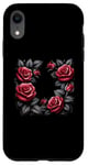 Coque pour iPhone XR Art botanique floral rose avec feuilles noires, roses d'amour