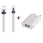 Pack Chargeur pour JBL FLIP 5 Smartphone Type C (Cable Noodle 1m Chargeur + Prise Secteur USB) Murale Android - BLANC