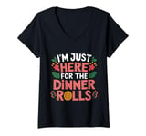 Womens I'm Just Here For The Dinner Rolls Groovy Thanksgiving Bread V-Neck T-Shirt