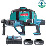 MAKITA DLX2025T DHP453 DHR202 Cordless Twin Kit 2 x 5.0ah BL1850 & DC18RC