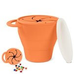 Vicloon Tasse à Collation Silicone, Boîte à Goûter Enfant avec Couvercle et Poignées, Sans BPA/Lavable en Machine, Tasses d'apprentissage Pliable, Adapté aux Pique-Niques avec Bébés-Orange