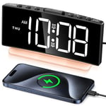 EOIWUY Réveil Numérique, [Grand Écran] Horloge Numérique avec Design Incurvé, Réveil Enfant pour Gros Dormeurs, Alimentation USB, 3 Volume, 5 Veilleuses de Luminosité, Double Alarme (sans Adaptateur)