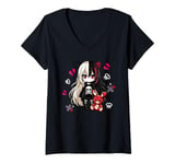 Womens Chibi Kawaii Emo Pastel Goth Girl Japanese Creepy Anime V-Neck T-Shirt