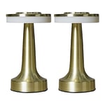 Set of 2 - MiniSun Contemporary Petite Wireless Portable Outdoor Garden Brass Dumbbell Touch Table Lamps with an Integrated Rechargeable LED Mood Light - Indoor/Outdoor Garden Use