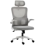 Vinsetto Fauteuil de Bureau, Chaise Ergonomique, Maille Respirant, accoudoirs relevables, pivotant, Appui-tête réglable et Support Lombaire, Hauteur d'assise réglable, Gris