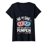 Womens He or She What Will Our Little Pumpkin Be Baby Pregnancy V-Neck T-Shirt