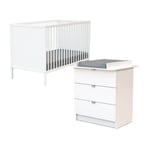 Lit bébé à panneaux Webaby 60x120 blanc + Meuble ou commode à langer Webaby blanc