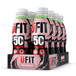 UFIT High 50g Protein Shake - Strawberry Flavour - No Added Sugar - Low in Fat - Ready to Drink - Pack of 8 x 500 ml (Packaging May Vary)