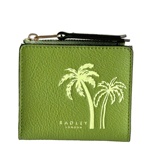 Radley Palm Bay Green Leather Small Coin Card Bifold Purse With Dust Bag - New