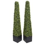 Lot de 2 Arbres pyramidaux artificiels en buis carrés Noirs | Réalistes | sans Entretien | Parfait pour Les entrées, Les Portes et la décoration extérieure | 150 cm