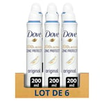 DOVE - Déodorant Femme Original Zinc Protect - Spray - 0% Alcool - 72h de protection anti-odeurs (lot de 6x200ml)