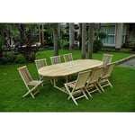 Kajang: Salon De Jardin Teck Massif 10/12 Pers - Table Ovale 120 Cm + 8 Chaises