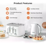 GEEPAS Argyle 4 Slice Bread Toaster & 1.7L Cordless Electric Kettle Combo Set 