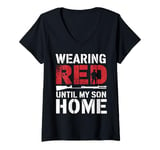 Womens Red Friday Military Son Deployment Homecoming Dad Mom V-Neck T-Shirt