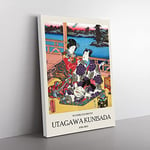 Sunset On The Veranda By Utagawa Kunisada Exhibition Museum Asian Japanese Canvas Wall Art Print Ready to Hang, Framed Picture for Living Room Bedroom Home Office Décor, 50x35 cm (20x14 Inch)