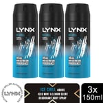 Lynx Body Spray Ice Chill 48-H High Definition Fragrance Deo For Men, 3x150ml