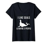 Womens I Like Seals & Maybe 3 People Funny Introvert Sea Lion Seals V-Neck T-Shirt