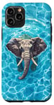 Coque pour iPhone 11 Pro Éléphant mignon dans l'eau de la piscine pour maman papa enfants