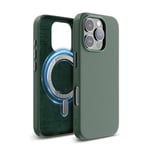 elago Coque Cuir Magnétique Compatible avec iPhone 16 Pro Étui, Compatible avec Tous Les Accessoires MagSafe, 6,3 Pouces - Aimants Intégrés, Cuir Vegan, Antichoc, Résistant à l'eau (Vert Nuit)