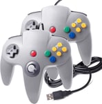 Lot De 2 Manettes Usb Pour Jeux N64 Classic Usb Avec Câble Pour Windows Pc Mac Raspberry Pi Gris