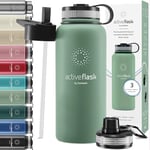 Stainless Steel Water Bottle with Straw & 3 Lids: 1 & 0,5L Leak-Proof BPA-Free Vacuum Insulated ACTIVE FLASK Drinking Bottles Hot Cold: Double Walled Outdoor Drink Thermo Mug Tea Coffee Sport Gym Bike