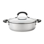 Circulon Total Non Stick Saute Pan with Lid 30cm - Induction Suitable Stainless Steel Saute Pan with Toughened Glass Lid, Durable Oven & Dishwasher Safe Cookware, Silver