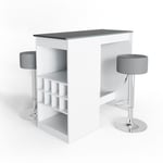 Set de table de bar Ross, blanc/anthracite, 115 x 50 cm avec 2 tabourets de bar, Vicco