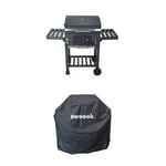 Barbecue Grill charbon de bois noir - Fumoir avec récupérateur de cendres. aérateurs. bac charbon ajustable et tablettes rabattables