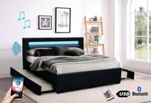 Tokyo RGB LED Bluetooth Speaker Bed Frame With 4 Drawer Storage ( Black ) King