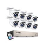 ZOSI 1080P 8CH H.265+ Kit Vidéo Surveillance avec Disque Dur 2To 8x Caméra Surveillance Extérieure 2MP Alerte Instantée APP