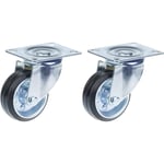 80mm 3" black rubber swivel castors with top plate 70kg - set of 2